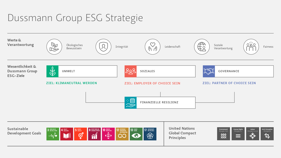 Darstellung der ESG Strategie 2025 der Dussmann Group